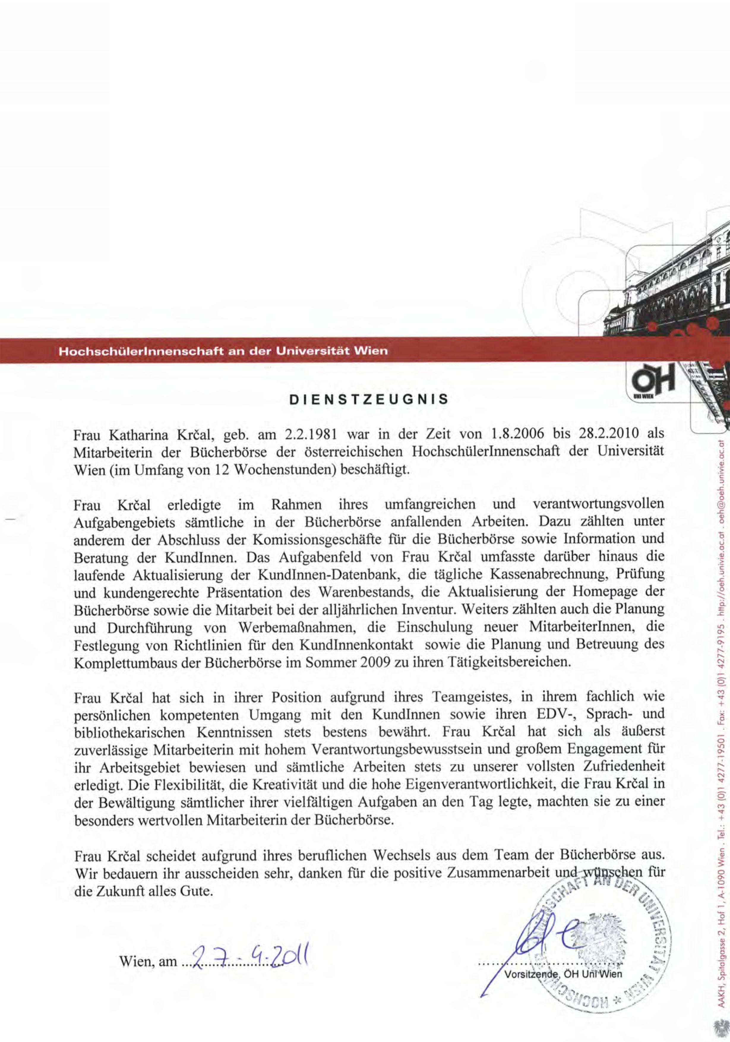 Dienstzeugnis Bücherbörse