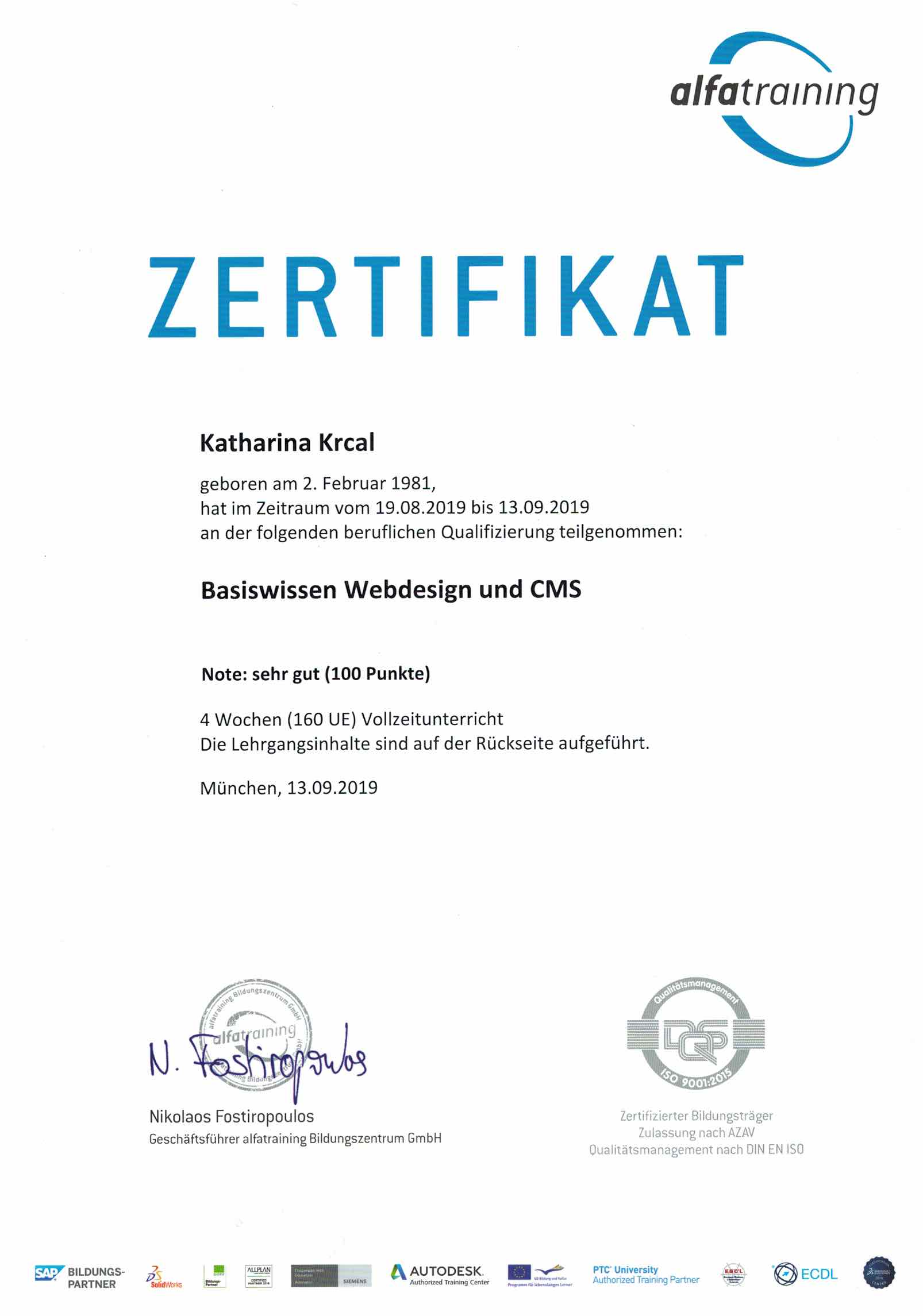 Zertifikat Alfatraining Photoshop