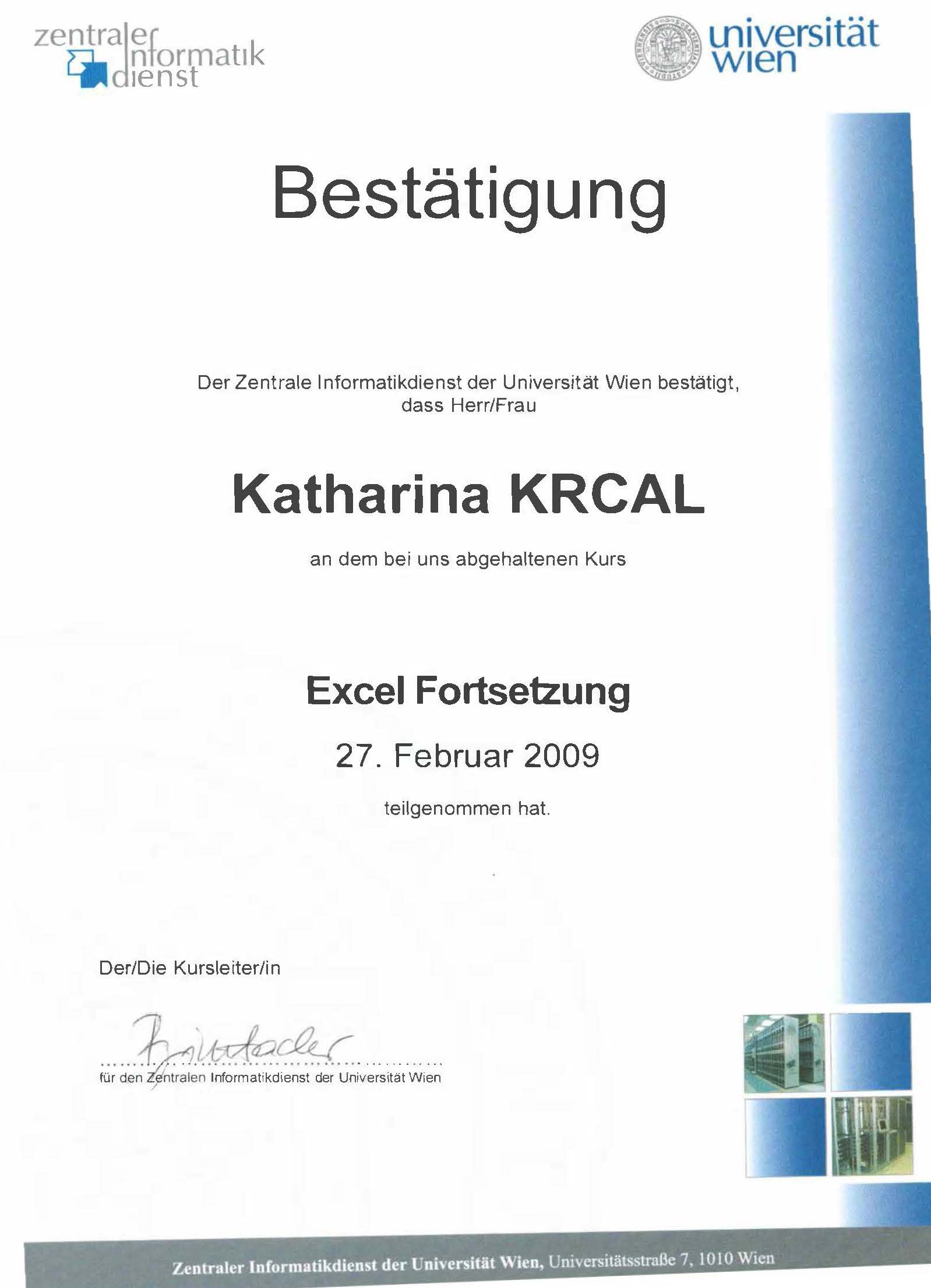 Besätigung Excel Fortsetzung