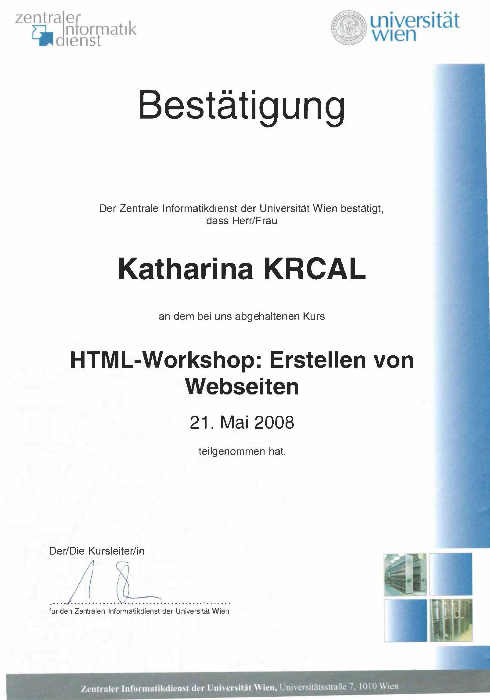 Bestätigung HTML-Workshop