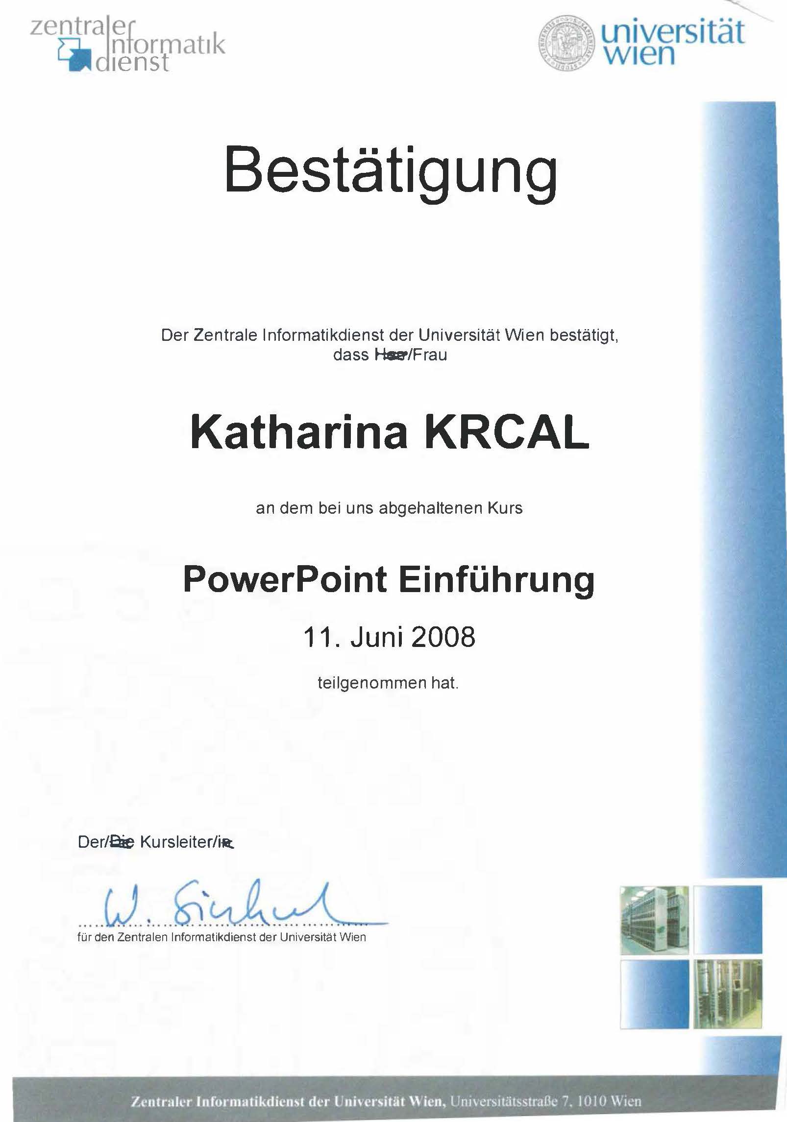 Bestätigung einführung Powerpoint