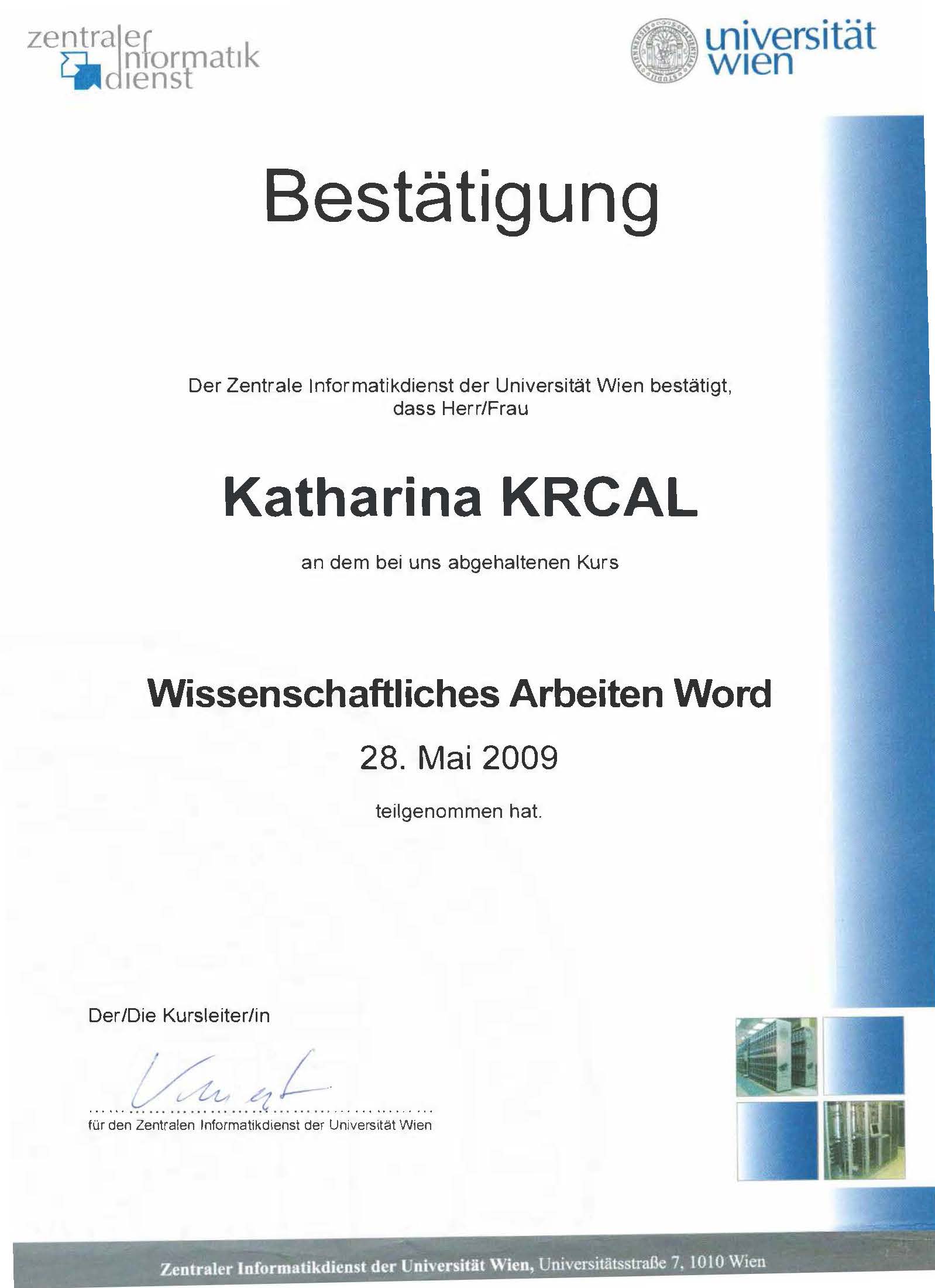 Bestätigung wiss. Arbeiten mit Word