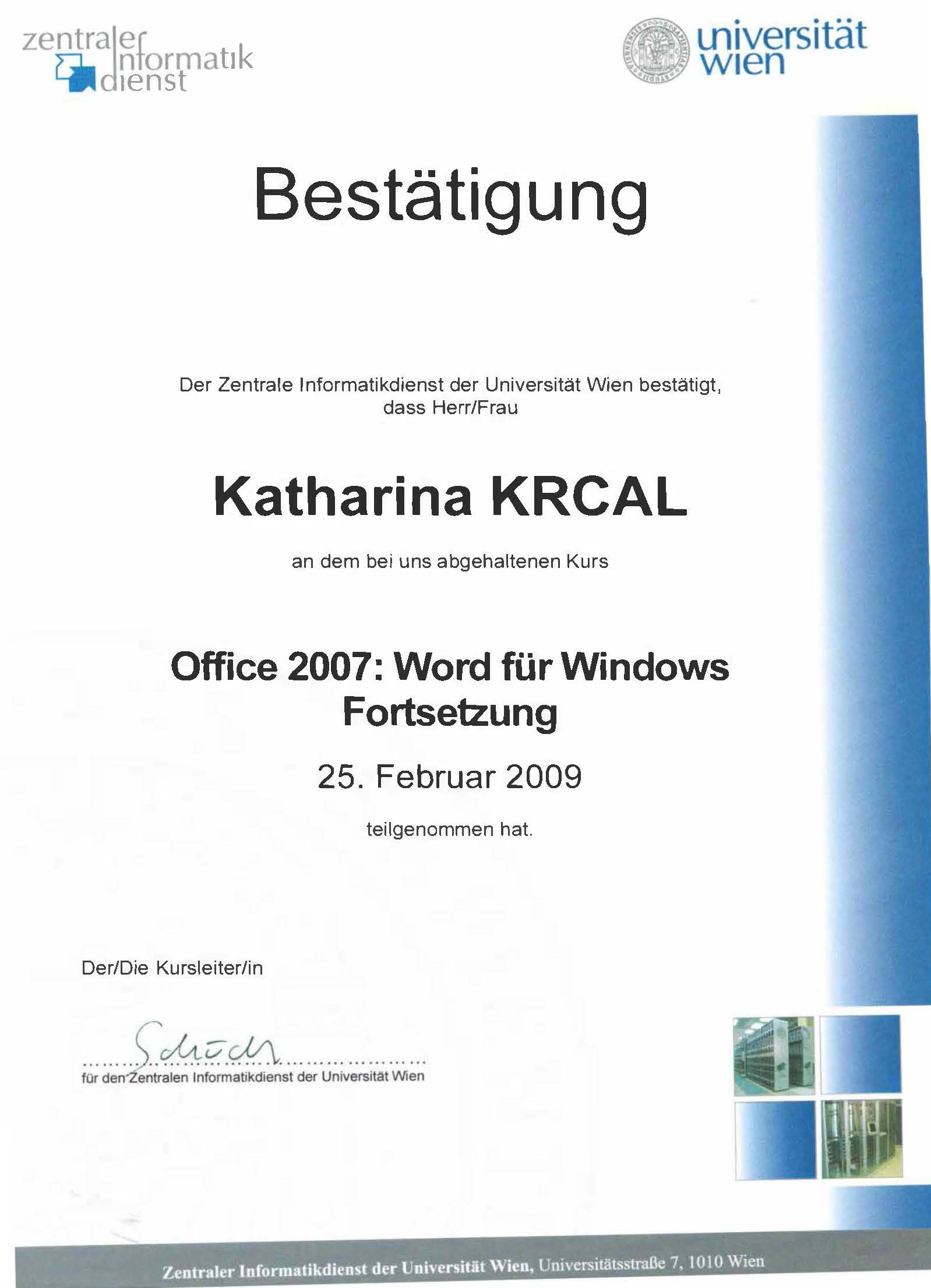 Bestätigung Word Fortsetzung