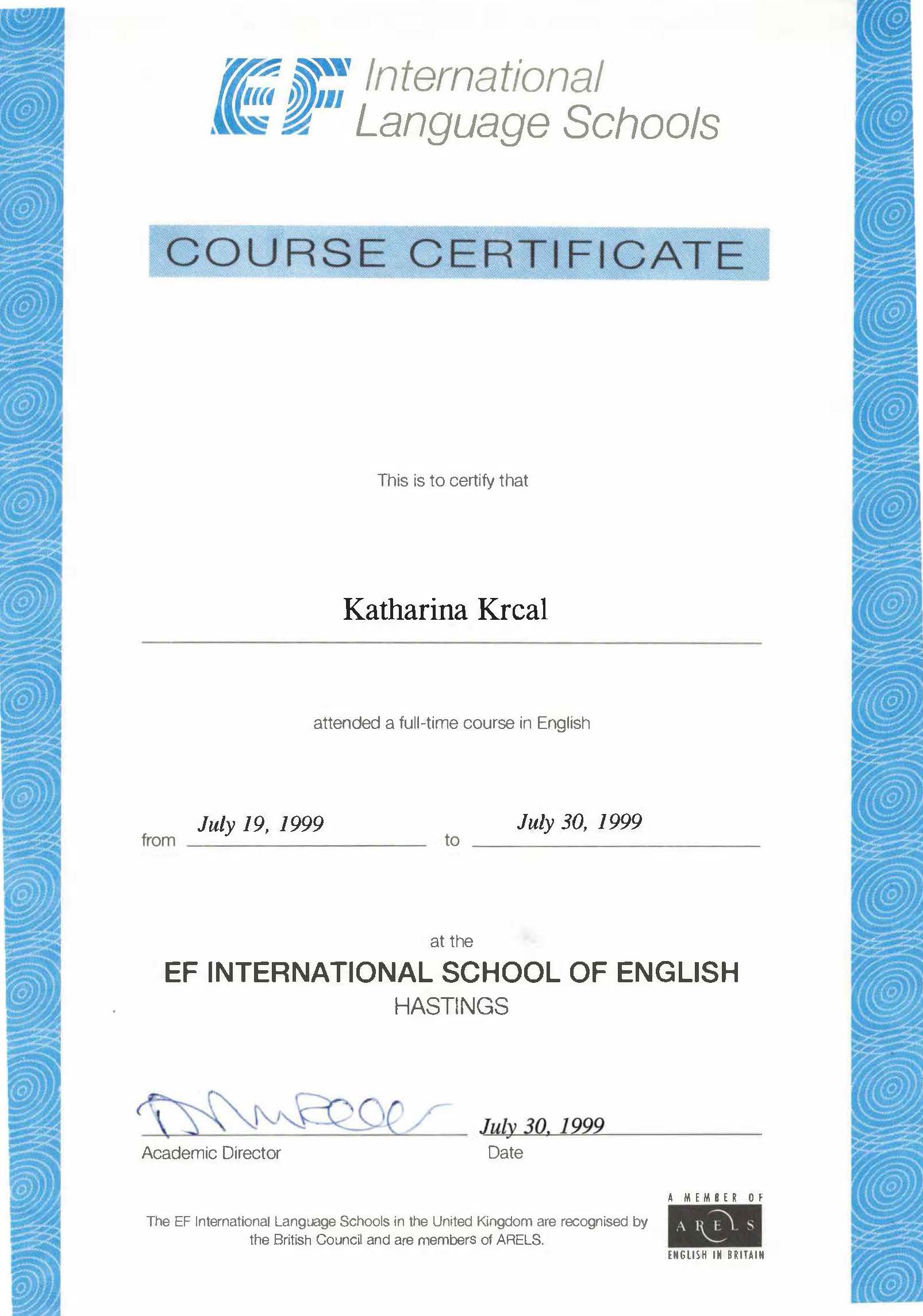 Zertifikat EF Language Schools