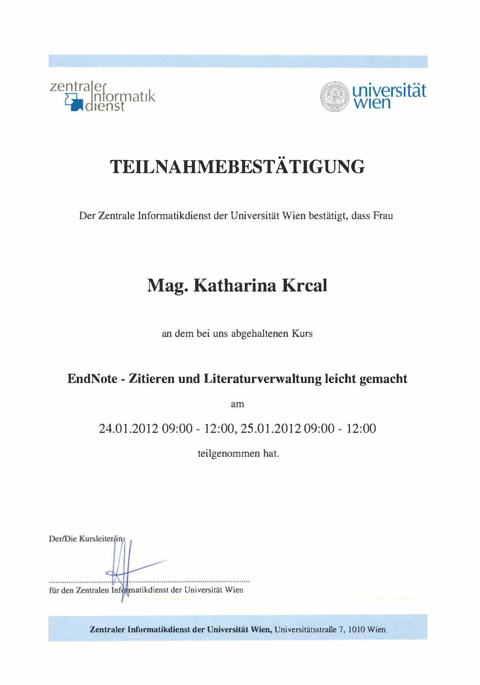 Bestätigung Endnote