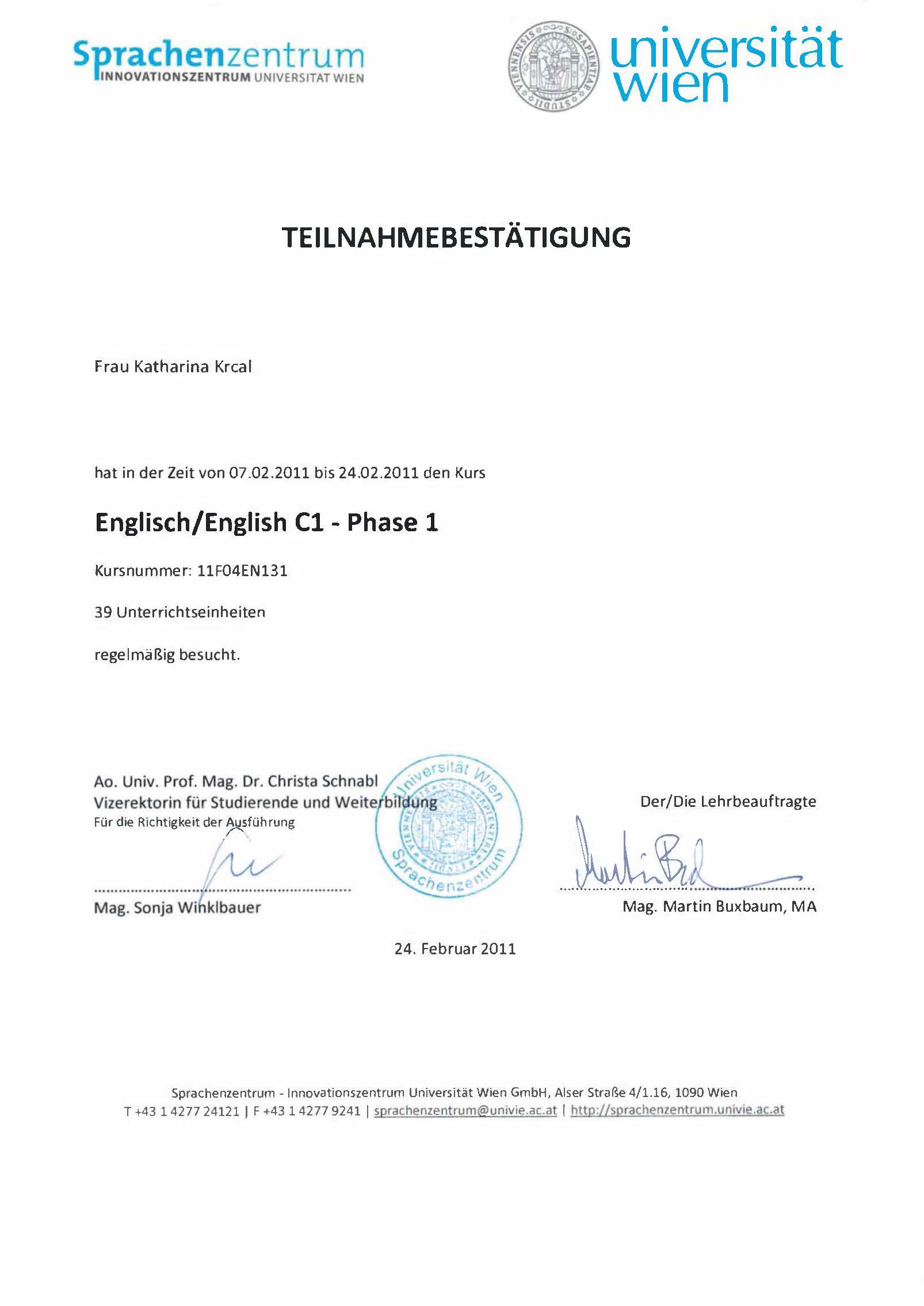 Englisch Sprachzeugnis C1