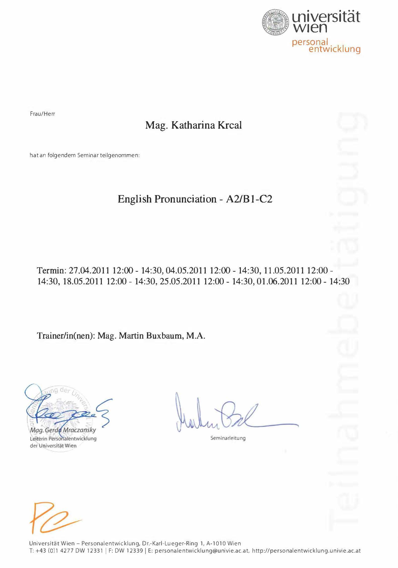 Teilnahmebestätigung English Pronounciation