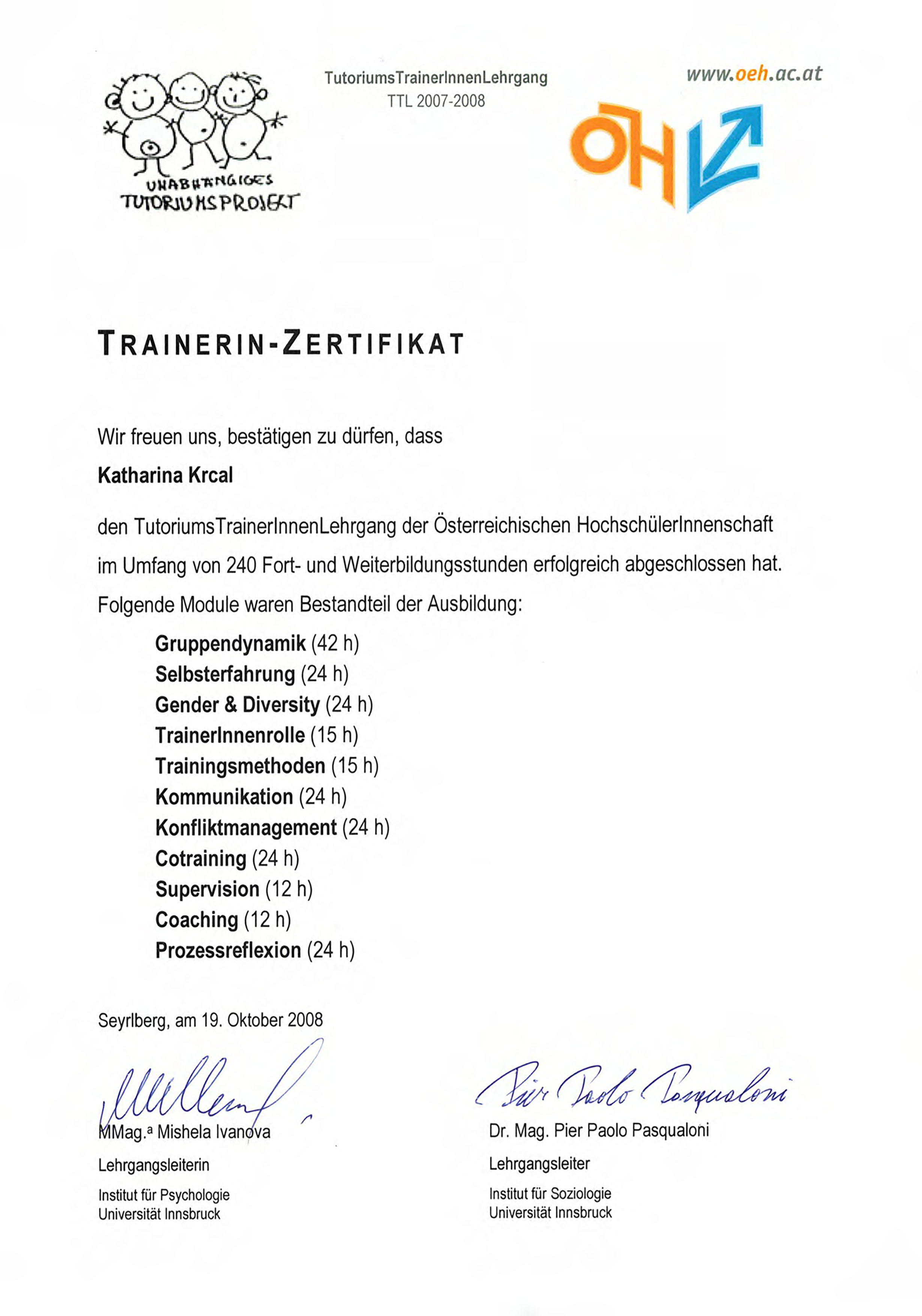 Trainerinnenzertifikat Tutoriumsprojekt