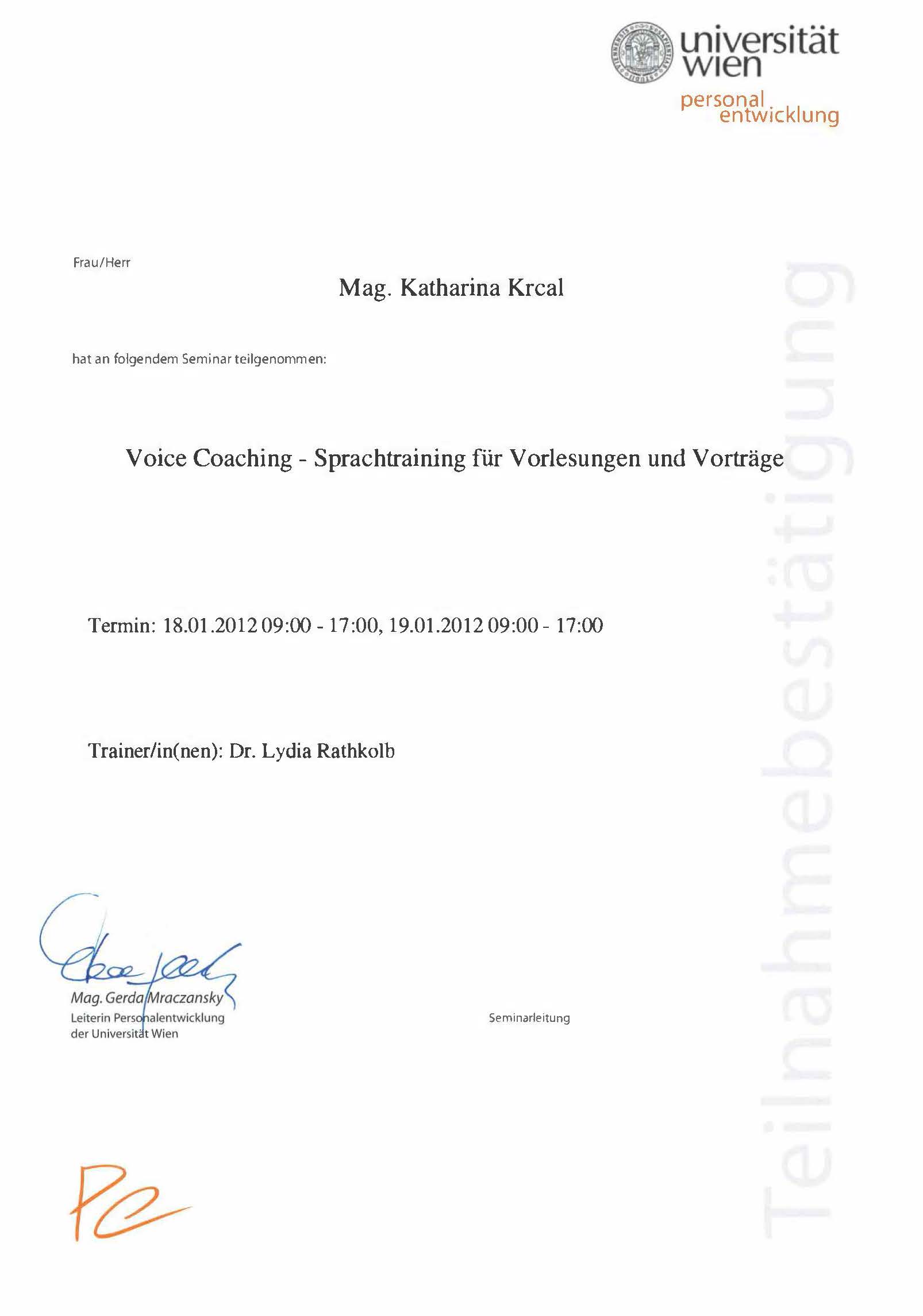 Zertifikat voice coaching