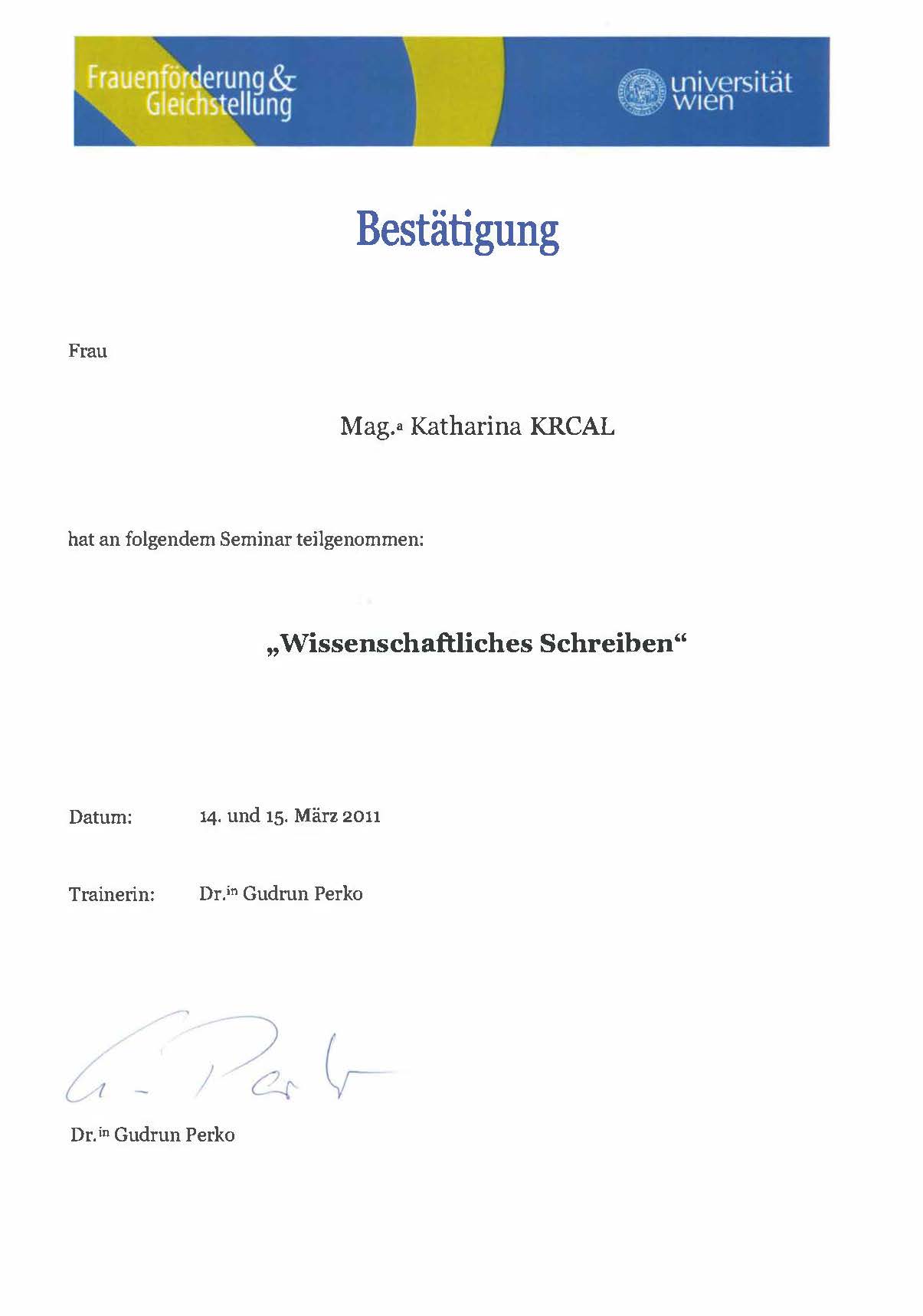 Bestätigung wissenschaftliches Schreiben